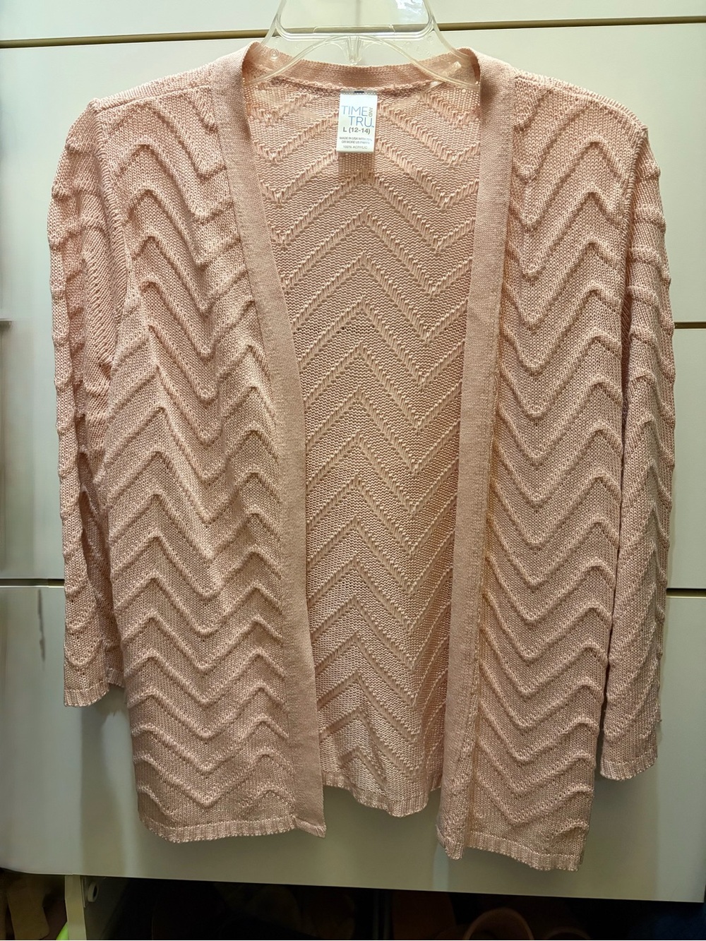 Time and Tru Light Blush Open-Front Chevron Cardigan